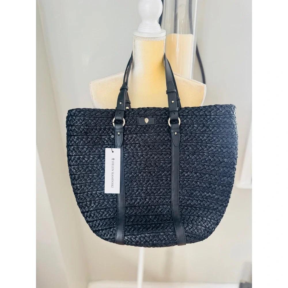 Helen Kaminski Pinimil Bridle Raffia Tote Bag, Black,‎ Designer Luxury, NWT